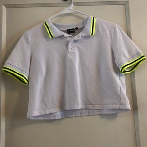 White cropped shirt with neon green stripes